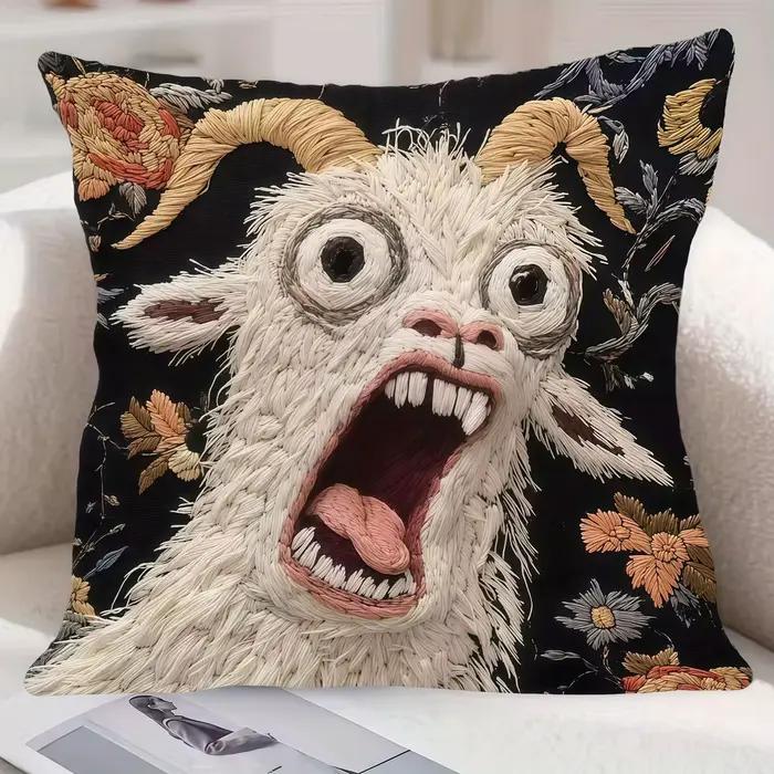 Housse de coussin en forme de chèvre hurlante, protection douce, taie d'oreiller décorative, 45x45cm, décoration de canapé, de maison, pour salon, cadeau de fête