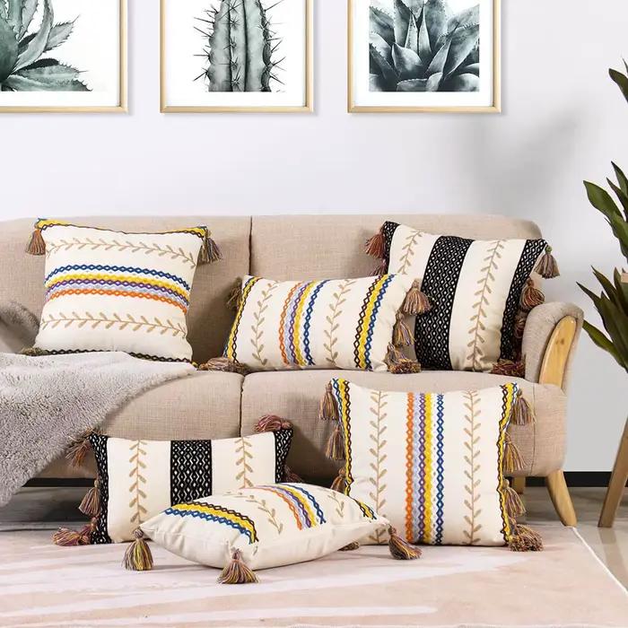 Taie d'oreiller colorée style Boho, housse de coussin, coton brodé, oreiller de taille pour canapé, lit, décoration de la maison, 45x45 cm, 30x50cm