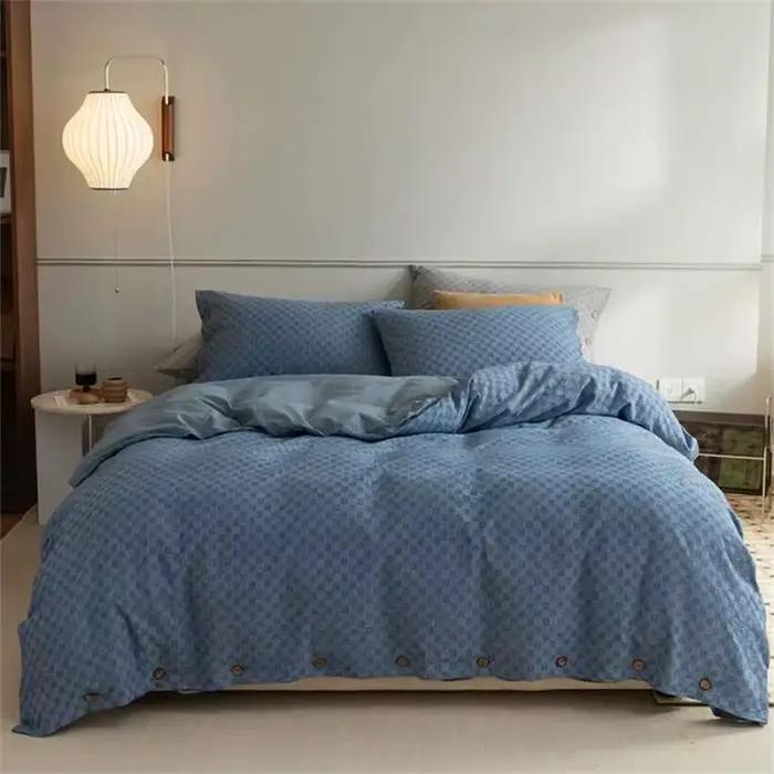 Parure de lit 100% pur coton, ensemble de literie rayé jacquard athlon, housse de lit, drap-housse nordique de luxe
