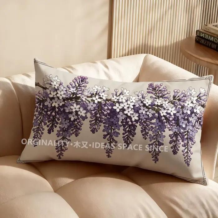 Housse de coussin 2D à motif floral lilas