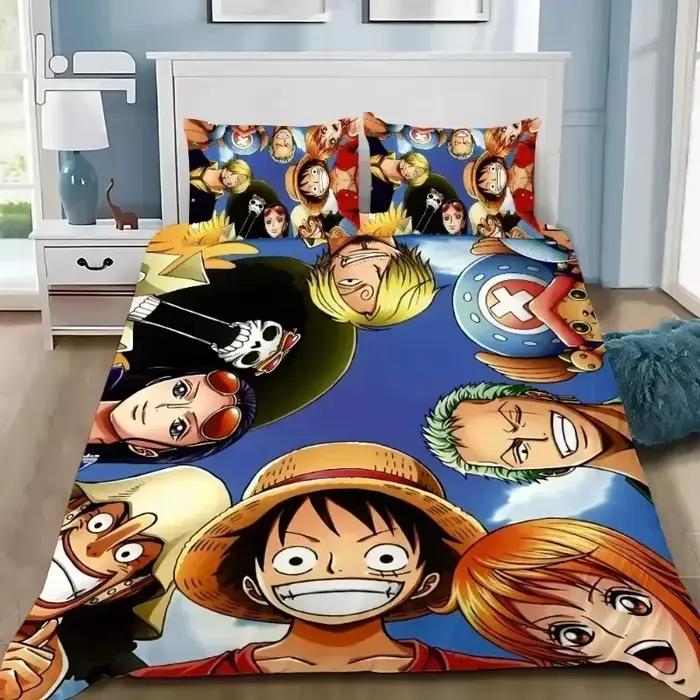 Ensemble de housse de couette Anime One Piece, ensemble de literie japonais Luffy, décoration de chambre à coucher, taille double, cadeaux pour adolescents et garçons, ensemble 2/3 pièces