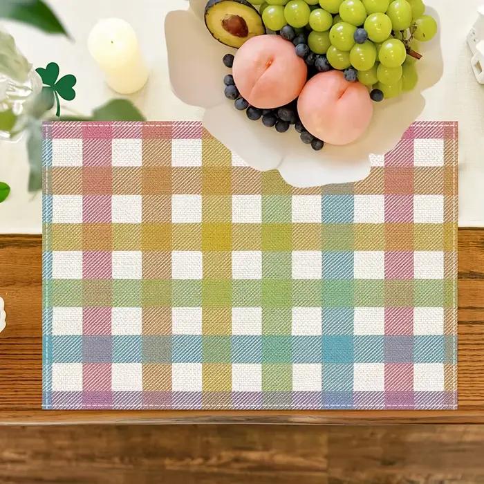 Lot de 4 sets de table plats 2D en tissu à carreaux bleu