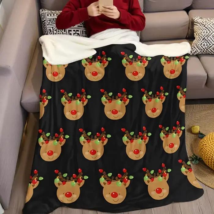 Couverture en flanelle de Noël motif rennes mignons