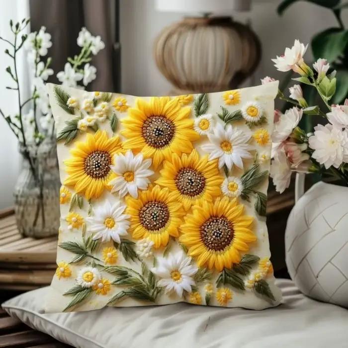 Taie d'oreiller Vintage tournesol 45x45cm, taie d'oreiller imprimée pour canapé, moelleuse et douce, carrée, pour chambre à coucher, décoration de la maison