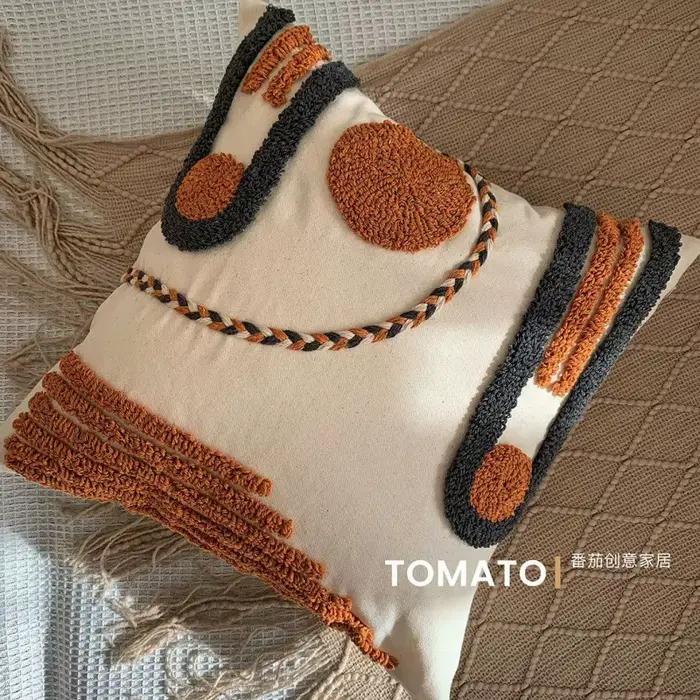 Housse de coussin bohème, pompon brodé à géométrie, taie d'oreiller longue, décoration de salon, canapé, maison, personnalisée