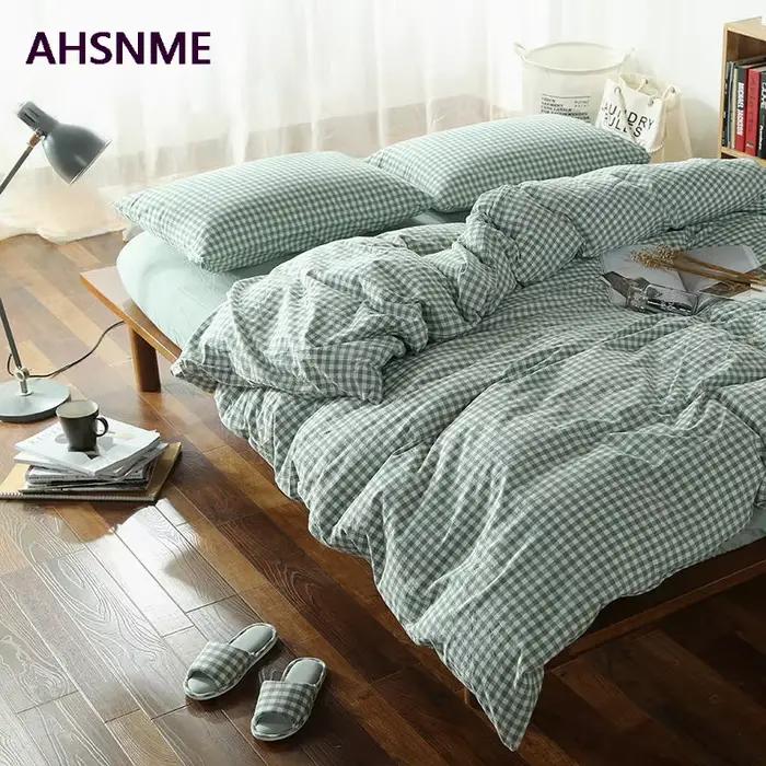 AHSNcloser-Juste de Literie Super Douce en Coton Vert Clair, Draps Cool d'Été à Petit Carreaux de Style Nevrim Tokyo Imlari, 100%