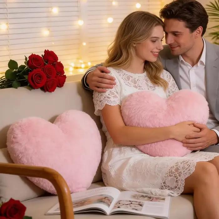 Coussin décoratif en forme de cœur rose 30x40cm pour salon