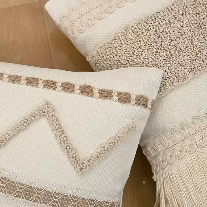 Housse de coussin bohème en coton et lin