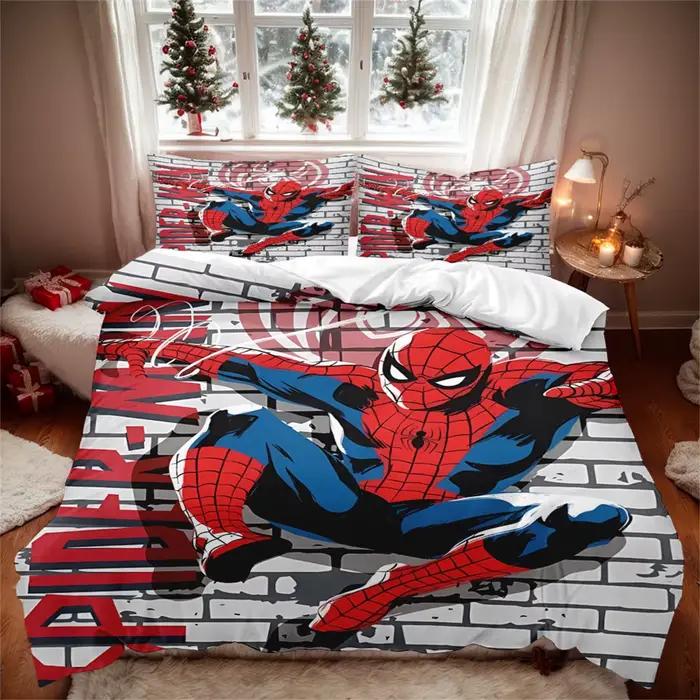 Parure de lit Spider-Man, films d'animation, dessin animé, super-héros, housse de couette, taies d'oreiller, cadeau d'anniversaire