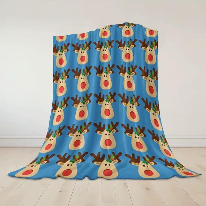 Couverture en flanelle de Noël motif rennes mignons