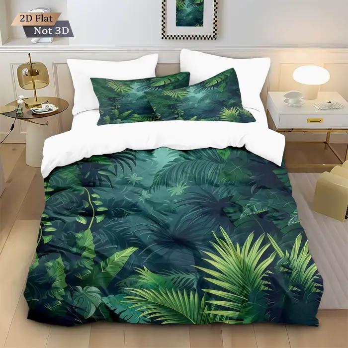 Ensemble de 3 housses de couette imprimées feuilles de plantes vertes
