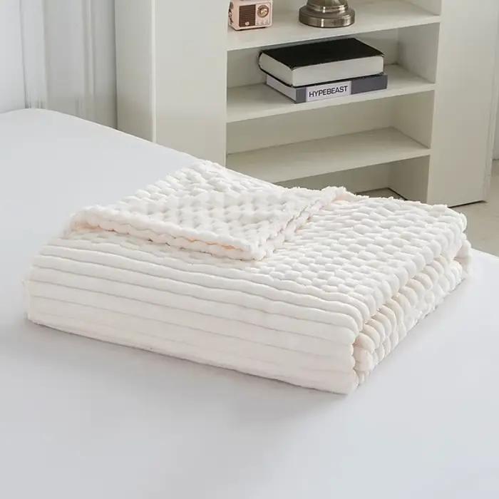 Couverture en velours polaire Simple et solide, Jacquard rayé, drap de lit uni, couverture de sieste au bureau, Textile de maison, livraison directe