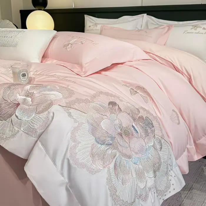 Parure de lit brodée en coton et polyester