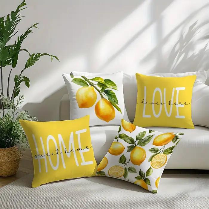 4 pièces, housses de coussin style citron frais