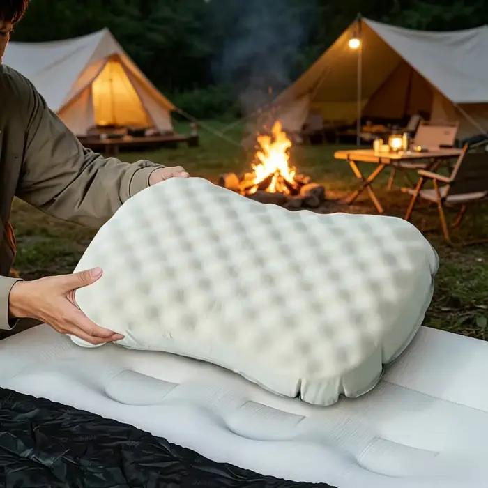 Oreiller gonflable soyeux pour l'extérieur - Oreiller de camping ultraléger et portable pour la randonnée, les voyages, la voiture et le soutien lombaire