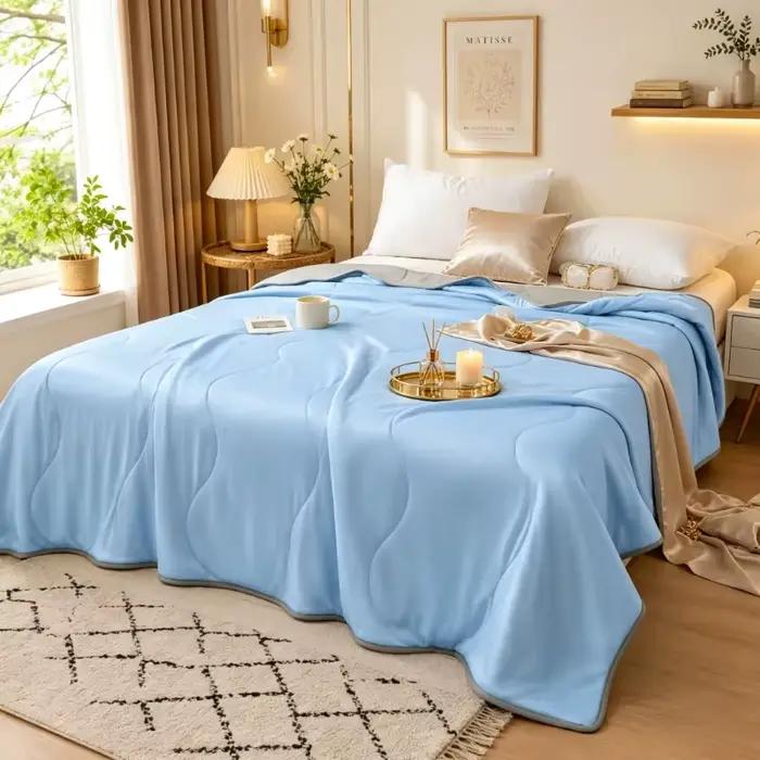 Comfortable Solid Summer Blanket Cool Touch Ultra Soft Lightweight Duvet Breathable Bedding for Household Indoor Night Rest