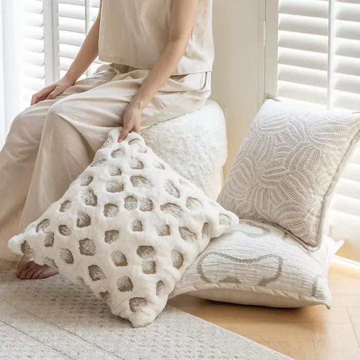 Juste de Coussin de Luxe en Fourrure Artificielle, Taie d'Oreiller en Chenille, Jacquard, Design Moderne, pour Salon et Canapé