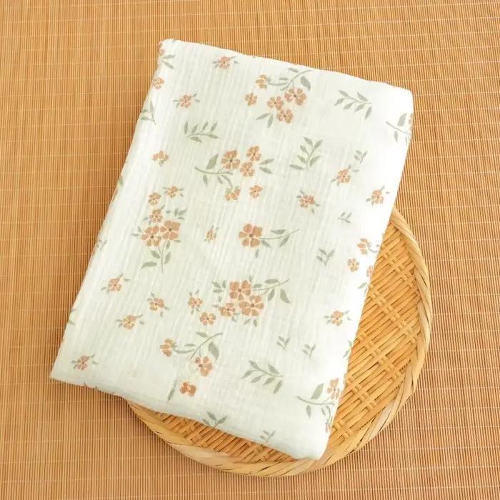 Tissu en gaze de coton Double couche 135x50cm, imprimé Floral, crêpe, vêtements de nuit, vêtements de maison, matériel prêt à l'emploi, tissu à coudre