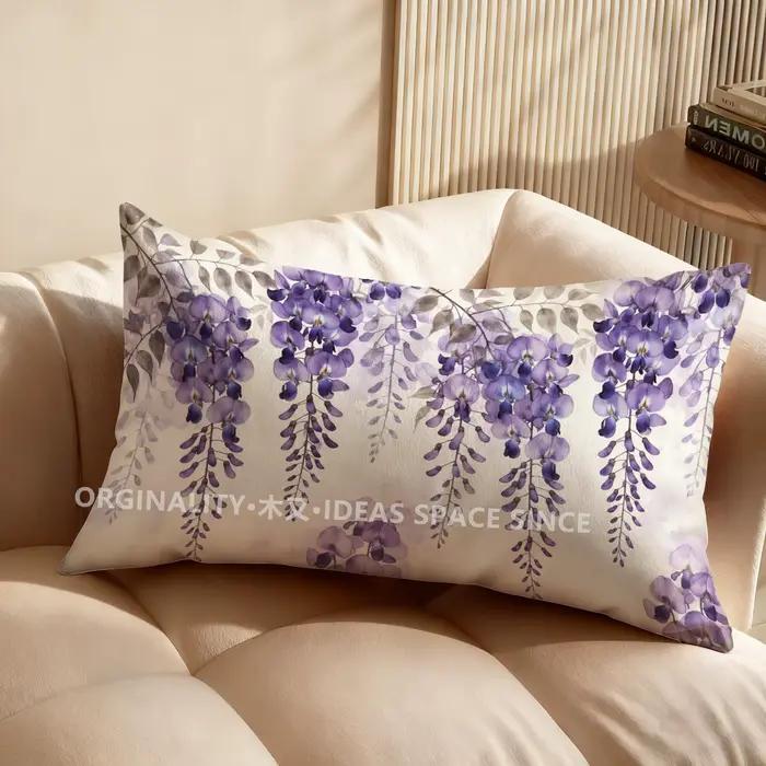 Housse de coussin 2D à motif floral lilas