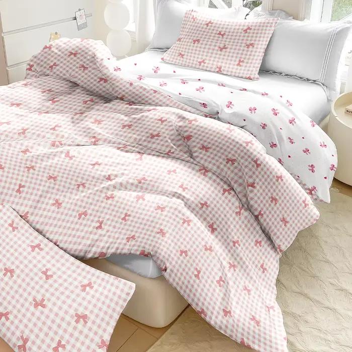 Ensemble de housse de couette à imprimé carreaux et nœuds (1