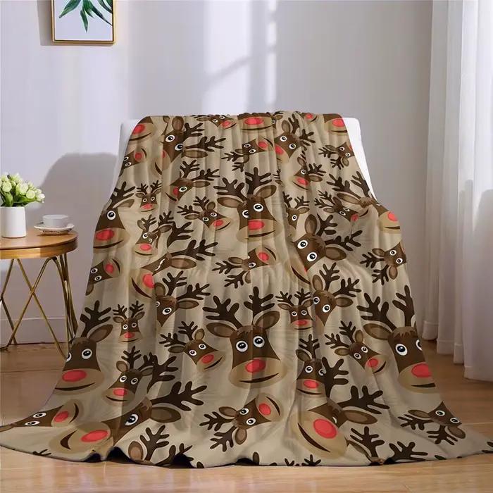 Couverture en flanelle de Noël motif rennes mignons