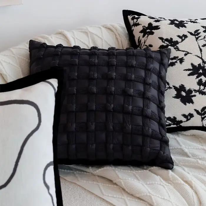Housse de coussin décorative matelassée douce à carreaux pour canapé