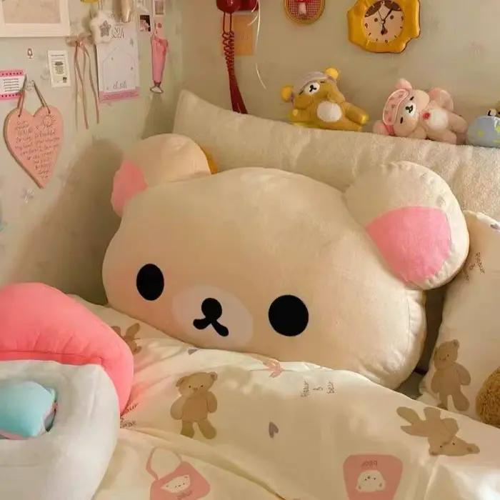 Coussin en peluche Rilakkuma, ours en peluche doux, coussin décoratif mignon de dessin animé, pour la maison, la chambre, le canapé, confortable pour dormir, cadeau