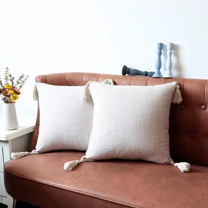 Juste de coussin décorative en lin blanc
