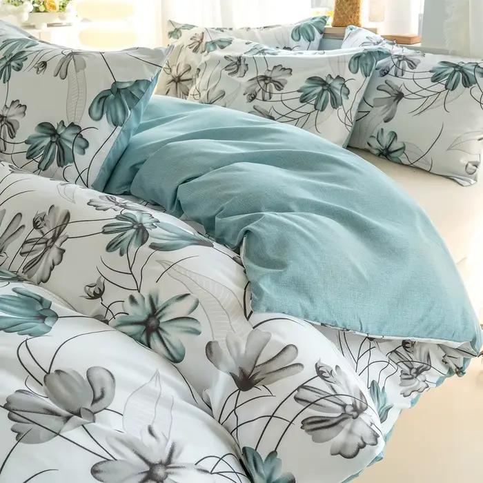 Ensemble de housse de couette réversible à imprimé floral aquarelle gris turquoise