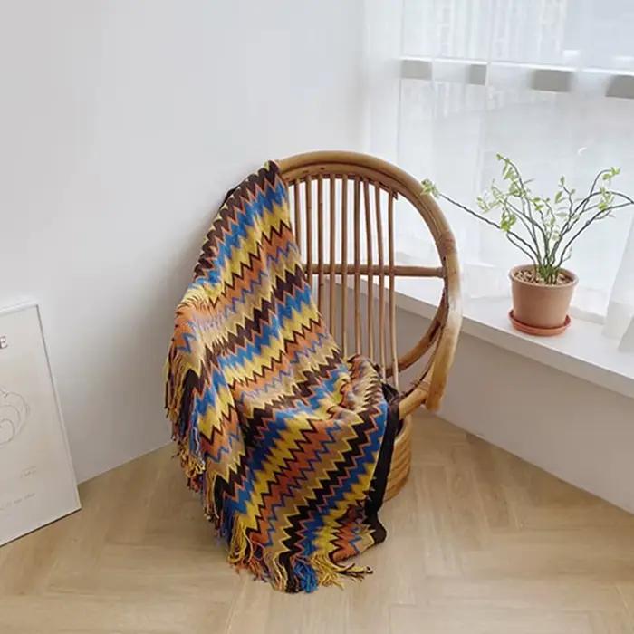 Couverture tricotée géométrique style Boho