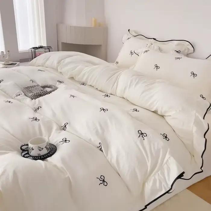Parure de lit avec volants pour chambre à coucher et chambre d'invité, ensemble de literie d'aviation avec arc, 1 x housse de sport + 2 x taies d'oreiller, sans noyau, 3 pièces