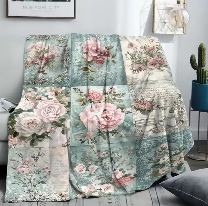 Couverture patchwork florale vintage du milieu du siècle