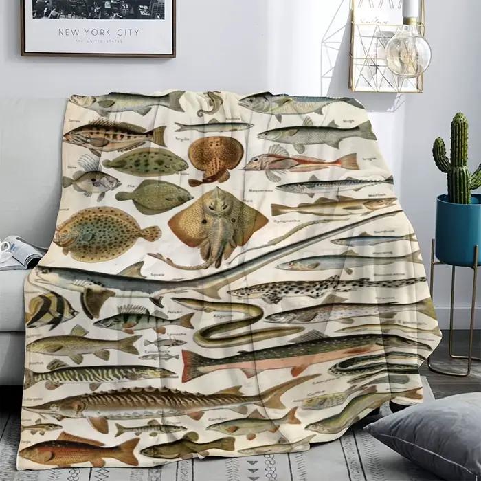 1 couverture polaire en flanelle de collection de poissons moderne