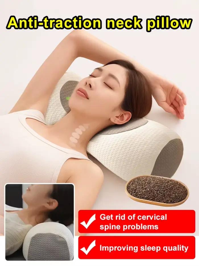 Oreillers cylindriques en sarrasin respirants anti-arche, oreiller de correction et de traction pour le soulagement des douleurs cervicales