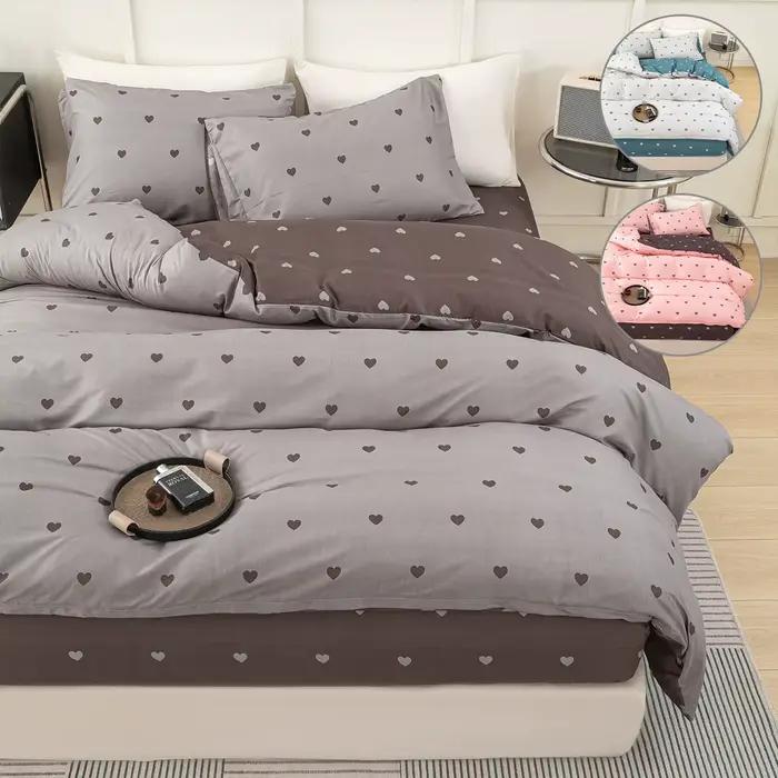 Ensemble de housse de couette imprimée en forme de petit cœur