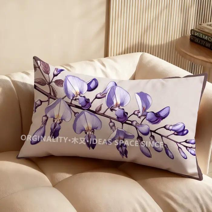 Housse de coussin 2D à motif floral lilas