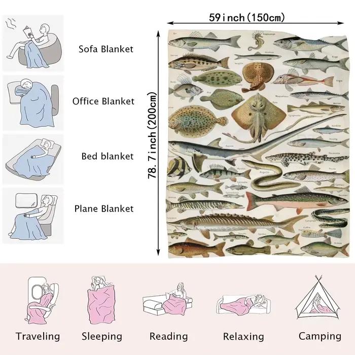 1 couverture polaire en flanelle de collection de poissons moderne