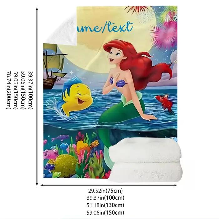 Couverture sur le thème de la sirène avec nom personnalisé, les imprimés sont pleins de couleurs pour enfants, cadeaux de Noël et de la journée des enfants, douce et chaude