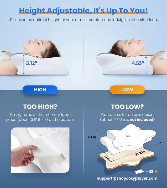 Oreiller rafraîchissant pour soulager la douleur, soutien du cou, oreiller cervical réglable, oreiller confortable pour dormir, oreiller ergonomique en mousse à mémoire de forme