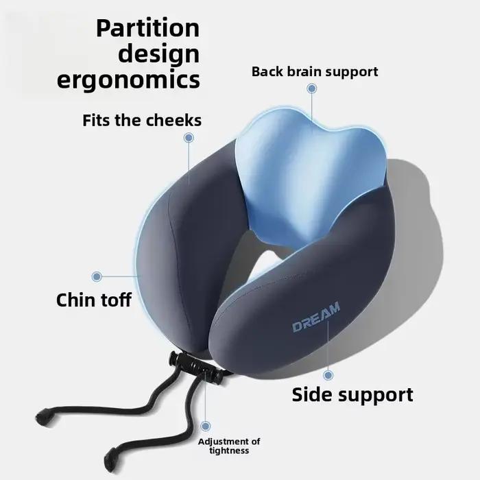 Oreiller cervical en forme de U en mousse à mémoire de forme pour voyage et avion – Oreiller ergonomique de soutien cervical avec housse lavable au design portable
