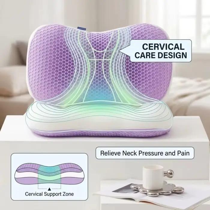 Coussin de soutien cervical respirant et confortable en TPE et polyester, avec grille rafraîchissante et housse double face, pour toutes les saisons, 40*65cm