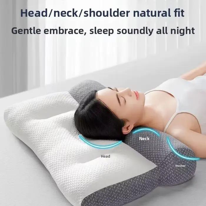 Oreiller cervical en latex à arche inversée pour traction, protection de la colonne cervicale, oreiller de sommeil avec noyau de gruau, oreiller de cou pour la maison