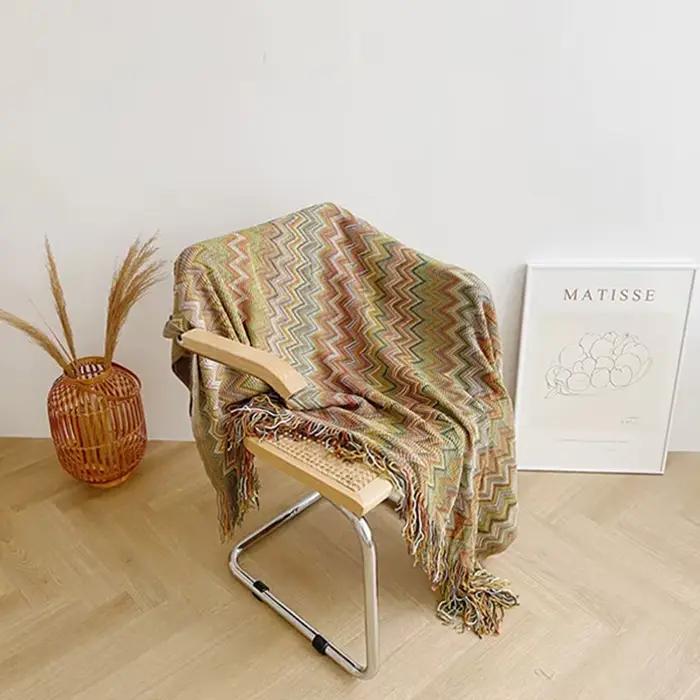 Couverture tricotée géométrique style Boho