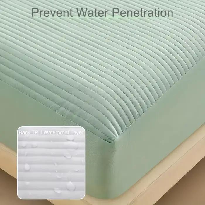 Housse de matelas imperm&eacute;able protection trois couches drap-housse doux literie couleur unie anti-acariens anti-bact&eacute;ries polyur&eacute;thane polyester 400 fils pour lit 80 90 105 120 135 140 150 160 180 200 blanc bleu gris clair noir vert clair