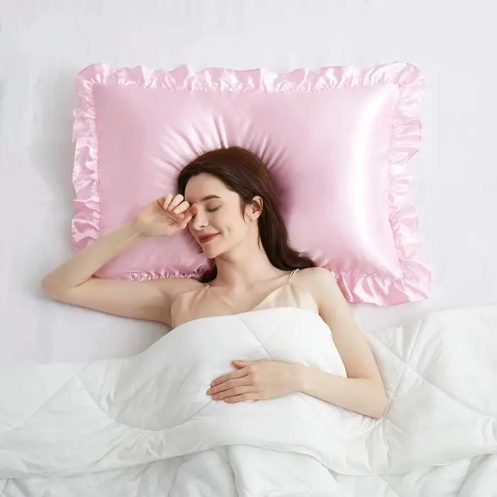 Taie d'oreiller en Satin à volants, 2 pièces, pour cheveux et peau, taie d'oreiller soyeuse avec fermeture d'enveloppe, taie d'oreiller Anti-rides pour canapé, lit
