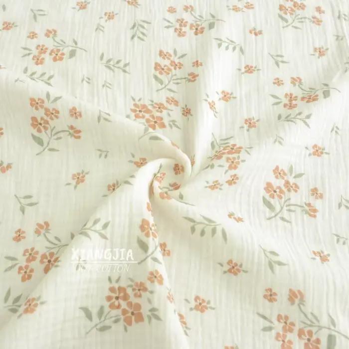 Tissu en gaze de coton Double couche 135x50cm, imprimé Floral, crêpe, vêtements de nuit, vêtements de maison, matériel prêt à l'emploi, tissu à coudre