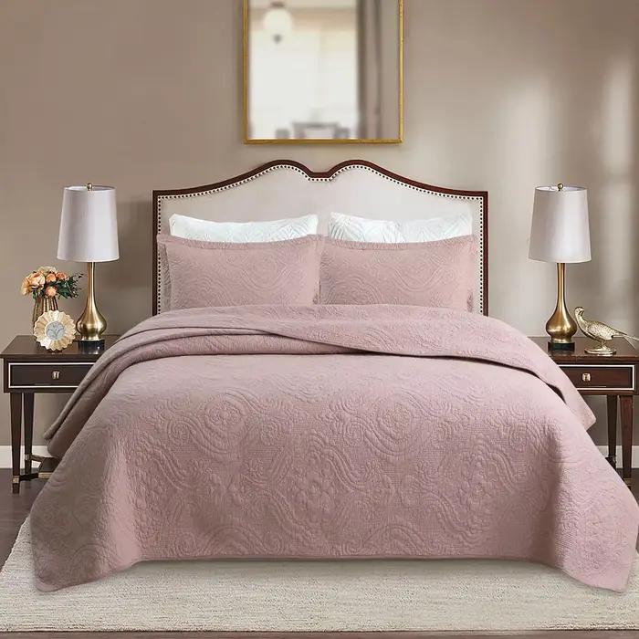 Housse de lit de couleur unie, textile de maison trois pièces matelassé en coton, literie américaine simple en coton lavé