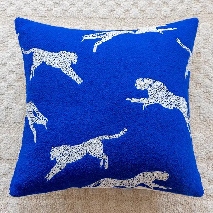 Juste de coussin en peluche bleu royal