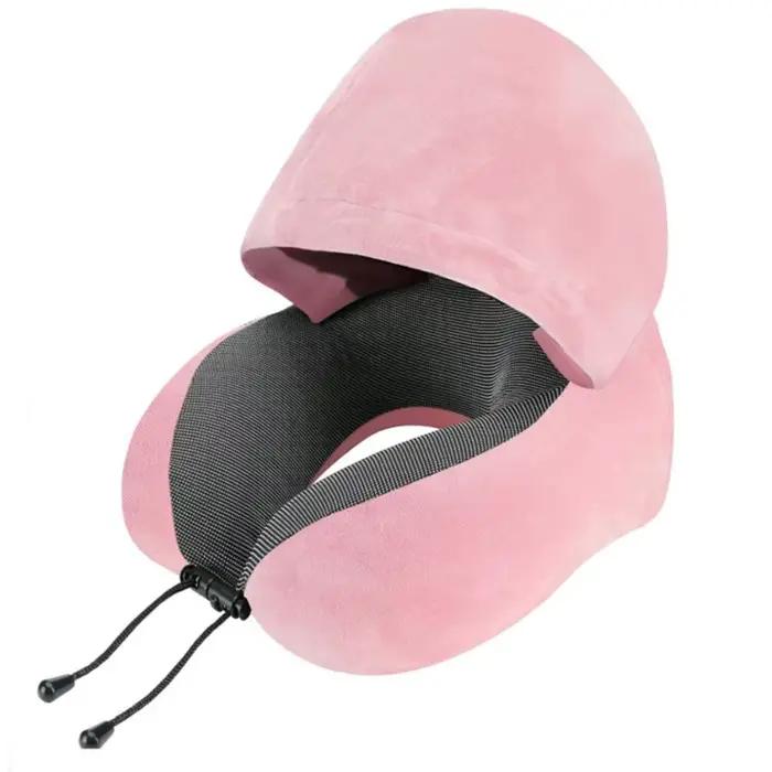 Oreiller de voyage amovible avec housse lavable et sac de rangement, oreiller à capuche réglable et confortable en forme de U avec capuchon