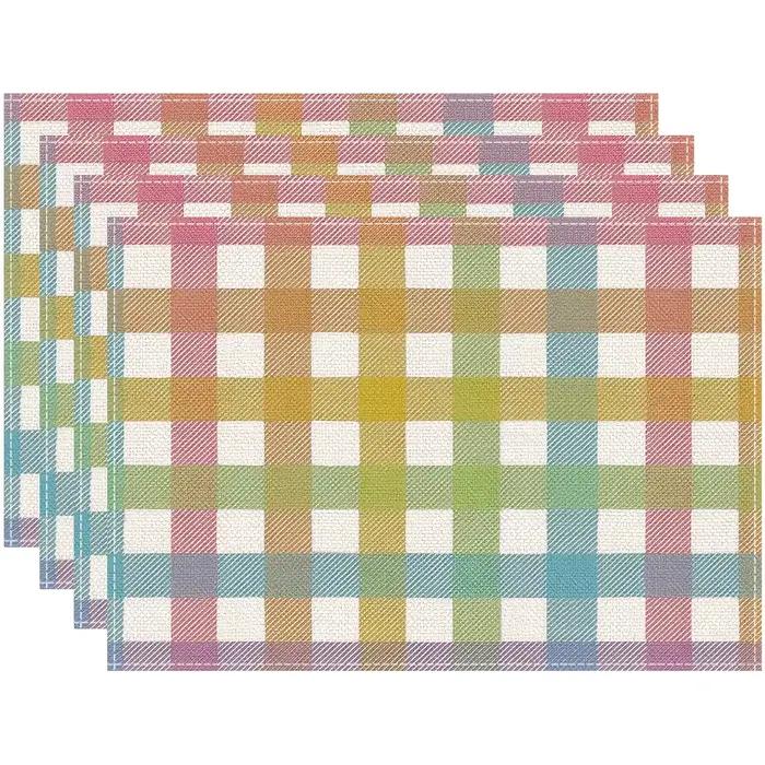 Lot de 4 sets de table plats 2D en tissu à carreaux bleu
